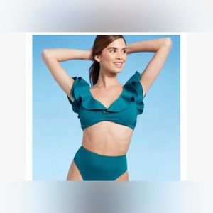 Women's Ruffle Bralette Bikini set - Shade & Shore Teal Green